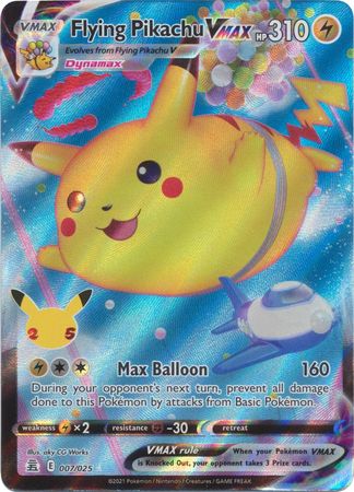 Full Art Rare Pokemon Card Celebrations 25th 007/025 Flying Pikachu Vmax