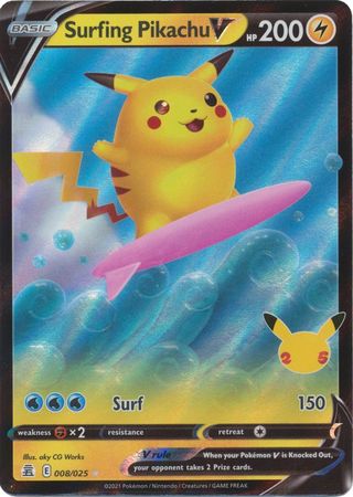 ! Surfing Pikachu V 008/025-25th CelebrationsUltra RarePokemon TCG NM 