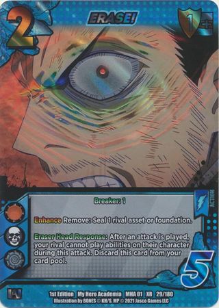 ERASE MHA01 29 180 XR Extra Rare 1st Edition My Hero Academia Extra Rare Singles ERASE MHA01 29 180 XR Extra Rare 1st Edition My Hero Academia Extra Rare Singles
