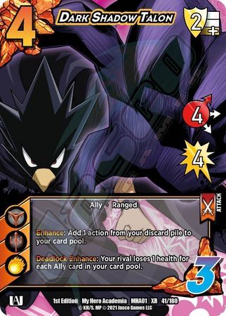 Dark Shadow Talon MHA01 41 180 XR Extra Rare 1st Edition My Hero Academia Extra Rare Singles Dark Shadow Talon MHA01 41 180 XR Extra Rare 1st Edition My Hero Academia Extra Rare Singles