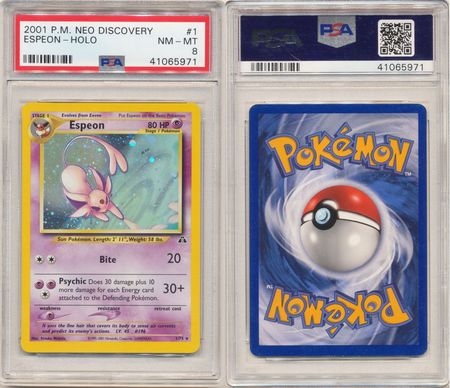 Espeon 1 75 PSA NM MT 8 Holo Rare Unlimited Neo Discovery 5971 Neo Discovery Unlimited Singles Espeon 1 75 PSA NM MT 8 Holo Rare Unlimited Neo Discovery 5971 Neo Discovery Unlimited Singles
