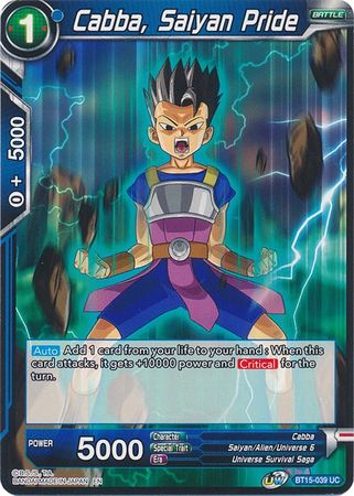 Cabba Saiyan Pride BT15 039 Uncommon UW Series 6 Saiyan Showdown Singles Cabba Saiyan Pride BT15 039 Uncommon UW Series 6 Saiyan Showdown Singles