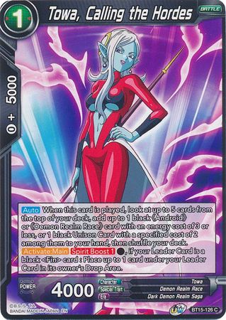 Towa Calling the Hordes BT15 126 Common UW Series 6 Saiyan Showdown Singles Towa Calling the Hordes BT15 126 Common UW Series 6 Saiyan Showdown Singles