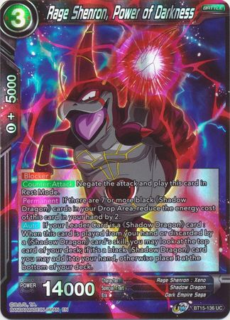 Rage Shenron Power of Darkness BT15 136 Uncommon Foil Rage Shenron Power of Darkness BT15 136 Uncommon Foil
