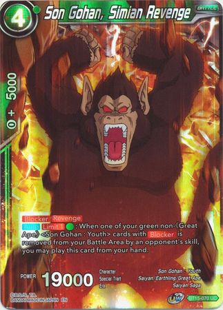 Son Gohan Simian Revenge BT15 070 Uncommon Foil UW Series 6 Saiyan Showdown Foil Singles Son Gohan Simian Revenge BT15 070 Uncommon Foil UW Series 6 Saiyan Showdown Foil Singles