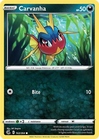 Carvanha 162 264 Common Sword Shield Fusion Strike Singles Carvanha 162 264 Common Sword Shield Fusion Strike Singles
