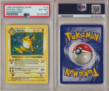 Raichu 14 102 PSA 6 EX MT Holo Base Set Shadowless 5398 PSA Graded Pokemon Cards Raichu 14 102 PSA 6 EX MT Holo Base Set Shadowless 5398 PSA Graded Pokemon Cards