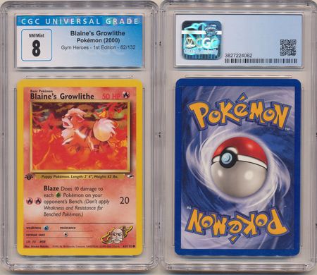 Blaine 303 242 302 200 302 231s Growlithe 62 132 CGC 8 NM Mint Common 1st Edition Gym Heroes 4062 CGC Graded Pokemon Cards Blaine 303 242 302 200 302 231s Growlithe 62 132 CGC 8 NM Mint Common 1st Edition Gym Heroes 4062 CGC Graded Pokemon Cards