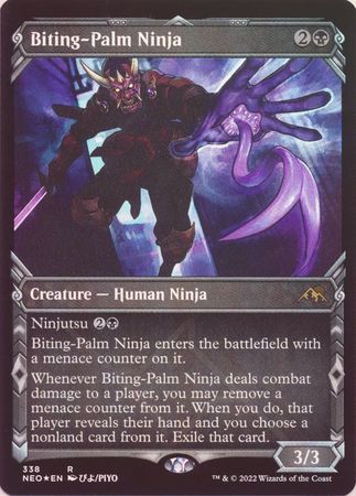 Biting Palm Ninja 338 Showcase Ninja Frame Foil Kamigawa Neon Dynasty Collector Booster Foil Singles Biting Palm Ninja 338 Showcase Ninja Frame Foil Kamigawa Neon Dynasty Collector Booster Foil Singles