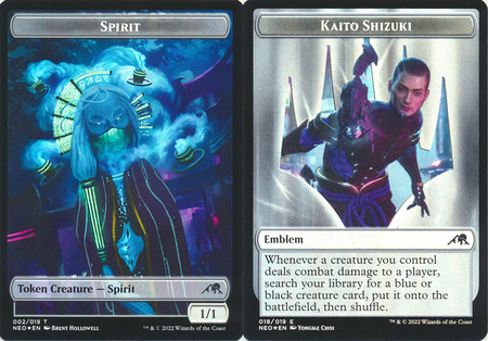 Spirit 002 019 Emblem Kaito Shizuki 018 019 Double sided Token Foil Kamigawa Neon Dynasty Collector Booster Foil Singles Spirit 002 019 Emblem Kaito Shizuki 018 019 Double sided Token Foil Kamigawa Neon Dynasty Collector Booster Foil Singles