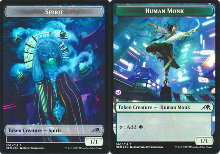 Spirit 002 019 Human Monk 010 019 Double sided Token Foil Kamigawa Neon Dynasty Collector Booster Foil Singles Spirit 002 019 Human Monk 010 019 Double sided Token Foil Kamigawa Neon Dynasty Collector Booster Foil Singles