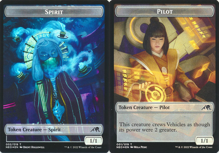 Spirit 002 019 Pilot 001 019 Double sided Token Foil Kamigawa Neon Dynasty Collector Booster Foil Singles Spirit 002 019 Pilot 001 019 Double sided Token Foil Kamigawa Neon Dynasty Collector Booster Foil Singles