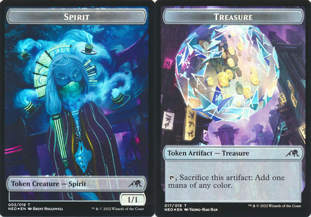 Spirit 002 019 Treasure 017 019 Double sided Token Foil Kamigawa Neon Dynasty Collector Booster Foil Singles Spirit 002 019 Treasure 017 019 Double sided Token Foil Kamigawa Neon Dynasty Collector Booster Foil Singles