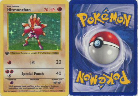 Hitmonchan 7 102 Damaged Holo Rare 1st Edition Base Set 30948 Base Set 1st Edition Singles Hitmonchan 7 102 Damaged Holo Rare 1st Edition Base Set 30948 Base Set 1st Edition Singles