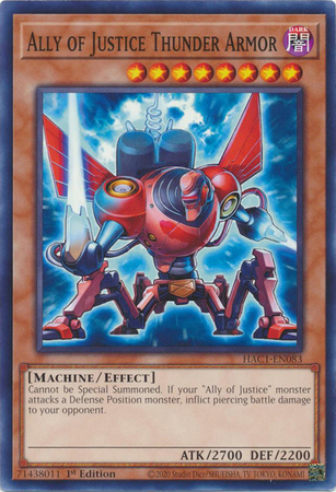 Ally of Justice Thunder Armor HAC1 EN083 Common 1st Edition Hidden Arsenal Chapter 1 1st Edition Singles Ally of Justice Thunder Armor HAC1 EN083 Common 1st Edition Hidden Arsenal Chapter 1 1st Edition Singles