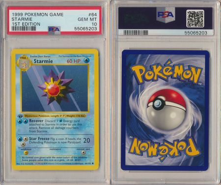Starmie 64 102 PSA 10 GEM MT Common 1st Edition Base Set 5203 Base Set 1st Edition Singles Starmie 64 102 PSA 10 GEM MT Common 1st Edition Base Set 5203 Base Set 1st Edition Singles