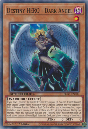 Destiny HERO Dark Angel SGX1 ENB09 Common 1st Edition Speed Duel GX Duel Academy Box Singles Destiny HERO Dark Angel SGX1 ENB09 Common 1st Edition Speed Duel GX Duel Academy Box Singles