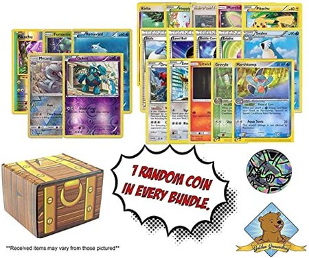 100 Assorted Pokemon Cards with 5 Reverse Holo Rares and Coin