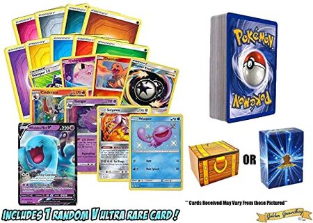 A Mix of 5 Rare and Holographic Cards 45 Commons/Uncommons Repack Includes Golden Groundhog Deck Box! 50 Assorted Poke TCG Cards 