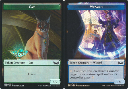 Cat 009 017 Wizard 005 017 Foil Double Sided Token Streets of New Capenna Collector Booster Foil Singles Cat 009 017 Wizard 005 017 Foil Double Sided Token Streets of New Capenna Collector Booster Foil Singles