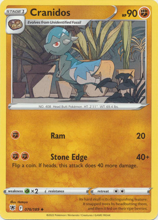 Cranidos 076 189 Uncommon Sword Shield Astral Radiance Singles Cranidos 076 189 Uncommon Sword Shield Astral Radiance Singles