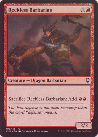Reckless Barbarian 193 361 Foil Commander Legends Battle for Baldur s Gate Foil Singles Reckless Barbarian 193 361 Foil Commander Legends Battle for Baldur s Gate Foil Singles