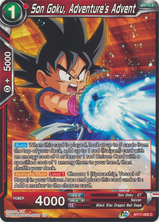 Son Goku Adventure s Advent BT17 008 Common UW Series 8 Ultimate Squad Singles Son Goku Adventure s Advent BT17 008 Common UW Series 8 Ultimate Squad Singles