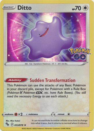  Ditto 053/078 - Pokemon Go - Holo Rare Card : Toys & Games