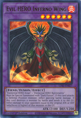 Evil HERO Inferno Wing - LDS3-EN027 - Ultra Rare 1st Edition