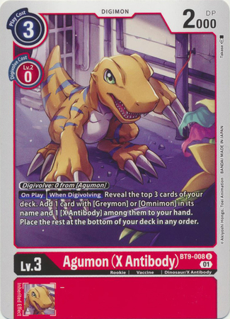 Agumon X Antibody BT9 008 U Uncommon Agumon X Antibody BT9 008 U Uncommon