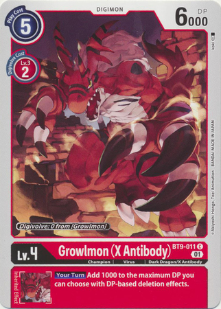 Growlmon X Antibody BT9 011 C Common X Record BT09 Singles Growlmon X Antibody BT9 011 C Common X Record BT09 Singles