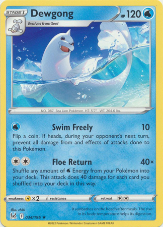 Dewgong 034 196 Rare Sword Shield Lost Origin Singles Dewgong 034 196 Rare Sword Shield Lost Origin Singles
