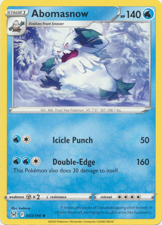Abomasnow 043 196 Uncommon Sword Shield Lost Origin Singles Abomasnow 043 196 Uncommon Sword Shield Lost Origin Singles