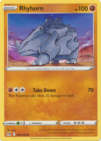 Rhyhorn 089 196 Common Sword Shield Lost Origin Singles Rhyhorn 089 196 Common Sword Shield Lost Origin Singles