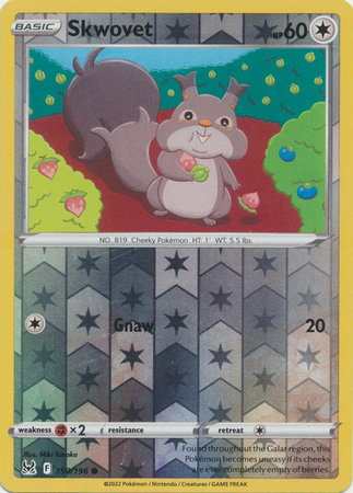 Skwovet 150 196 Common Reverse Holo Sword Shield Lost Origin Reverse Holo Singles Skwovet 150 196 Common Reverse Holo Sword Shield Lost Origin Reverse Holo Singles