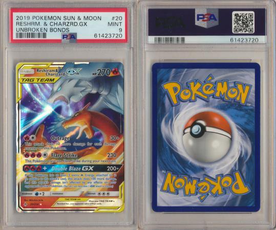 Reshiram and Charizard GX 20/214 Unbroken Bonds Pokemon ULTRA RARE NM 2019