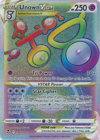 Unown Vstar 199/195- Silver Tempest - Full Art Rainbow - Pokemon Secret Rare