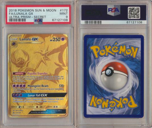 Pokemon Ultra Prism Gold Card Lunala Gx 172/156 Secret Rare Near Mint