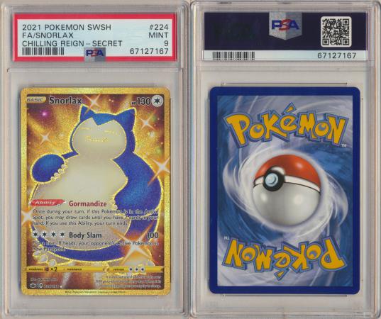 Snorlax 224 198 PSA 9 MINT Secret Rare Chilling Reign 7167 Snorlax 224 198 PSA 9 MINT Secret Rare Chilling Reign 7167