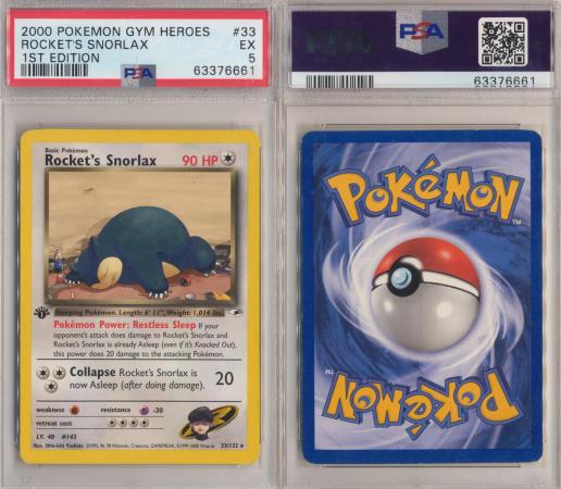 Rocket's Snorlax - 33/132 - PSA 5 EX - Rare 1st Edition (Gym Heroes) 6661