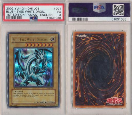 Blue-Eyes White Dragon LOB-001 PSA 3 VG Ultra Rare (Asian English) 1st