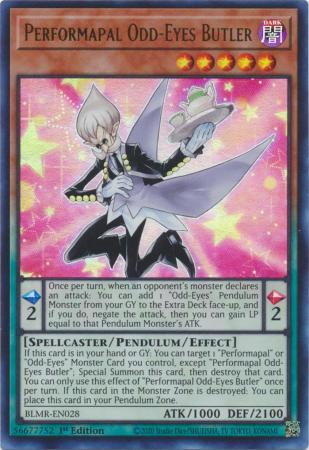 Performapal Odd Eyes Butler BLMR EN028 Ultra Rare 1st Edition Performapal Odd Eyes Butler BLMR EN028 Ultra Rare 1st Edition