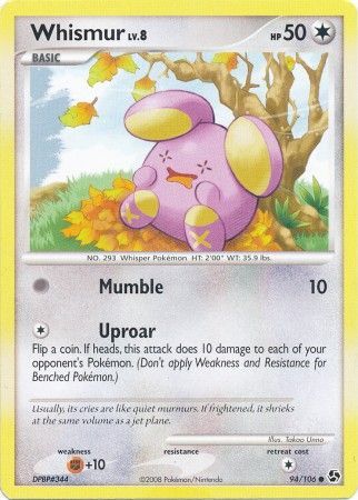 Whismur 94 106 Common Diamond Pearl Great Encounters Singles Whismur 94 106 Common Diamond Pearl Great Encounters Singles