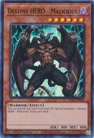 Destiny HERO Malicious RA03 EN001 Ultra Rare 1st Edition Destiny HERO Malicious RA03 EN001 Ultra Rare 1st Edition