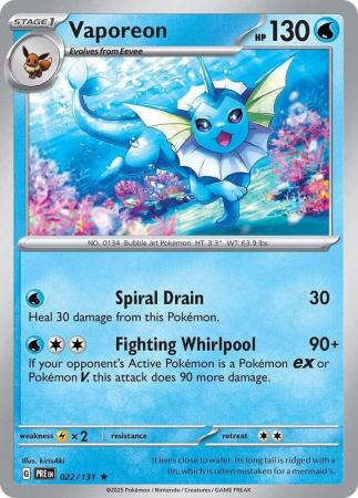 Vaporeon 022 131 Holo Rare Scarlet Violet Prismatic Evolutions Singles Vaporeon 022 131 Holo Rare Scarlet Violet Prismatic Evolutions Singles