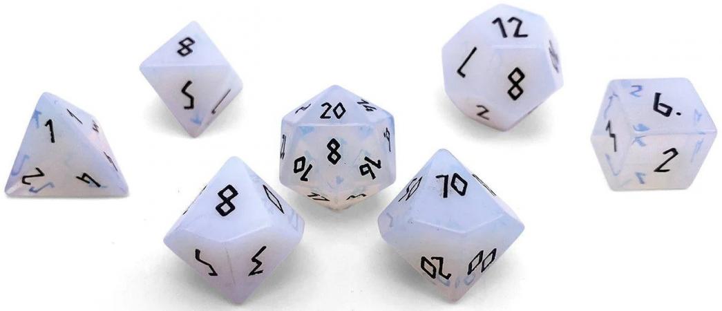 Opalite Black Font 7 Piece RPG Set Gemstone Dice Opalite Black Font 7 Piece RPG Set Gemstone Dice