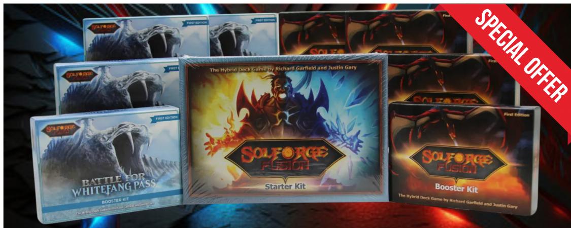 SolForge Ultimate Bundle Starter Kit Alpha Booster Kits Whitefang Kits SolForge Fusion Sealed Product SolForge Ultimate Bundle Starter Kit Alpha Booster Kits Whitefang Kits SolForge Fusion Sealed Product