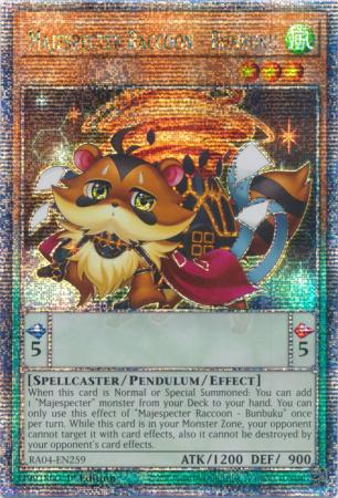 Majespecter Raccoon Bunbuku RA04 EN259 Quarter Century Secret Rare 1st Edition Majespecter Raccoon Bunbuku RA04 EN259 Quarter Century Secret Rare 1st Edition