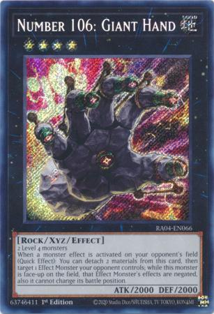 Number 106 Giant Hand RA04 EN066 Secret Rare 1st Edition Quarter Century Stampede 1st Edition Singles Number 106 Giant Hand RA04 EN066 Secret Rare 1st Edition Quarter Century Stampede 1st Edition Singles