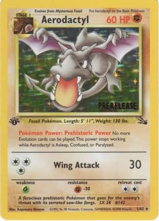 .com: Pokemon - Aerodactyl Holo Prerelease Promo 1/62 (1/62) Promos -  Holo : Toys & Games